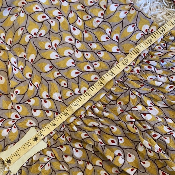 Gold Mini Romper Dress, gathered at shoulders & waist, Easy Front Opening - Picture 14 of 16